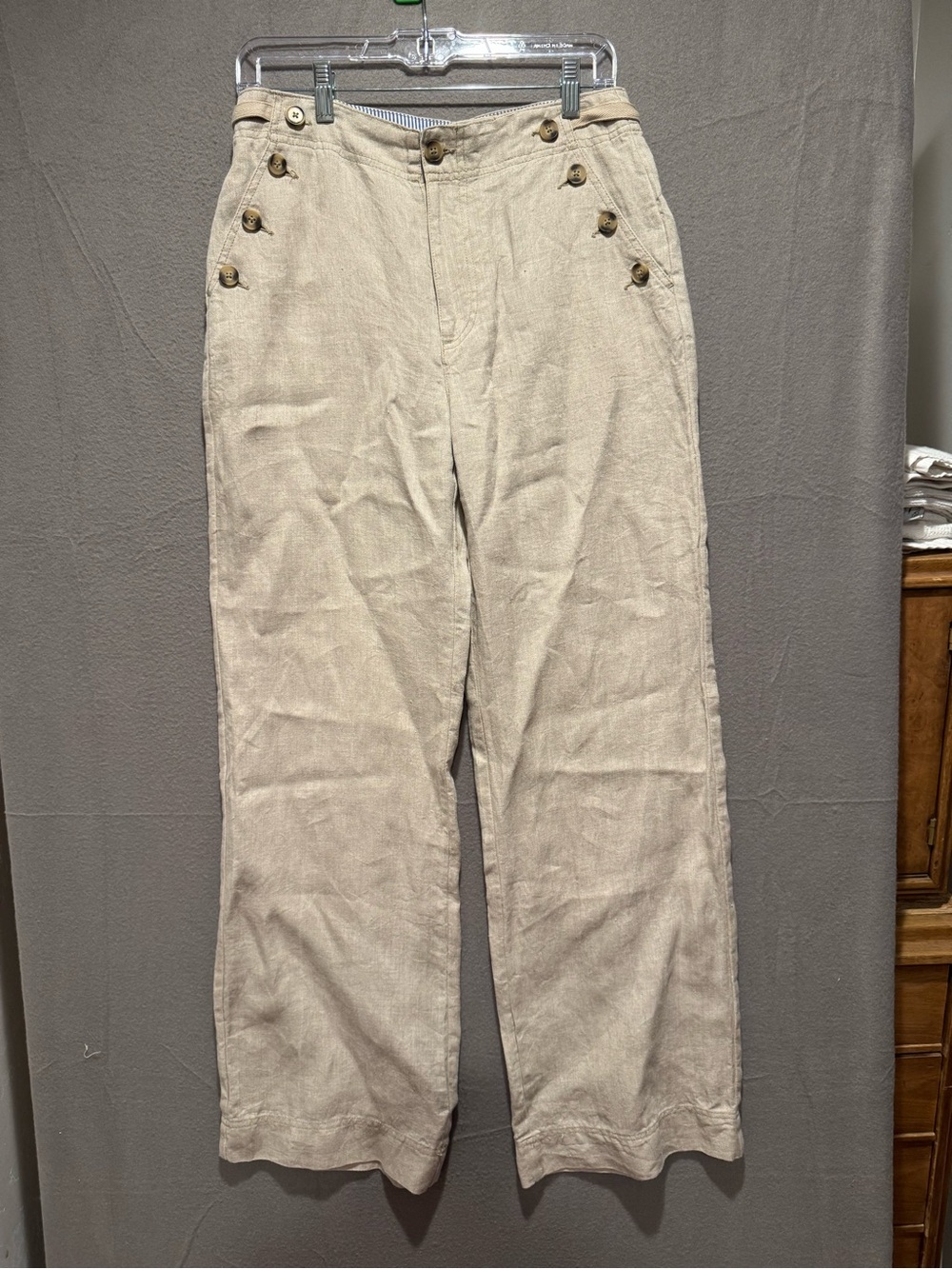 Sundance Neutral Tan Sailor-Style Linen Chinos